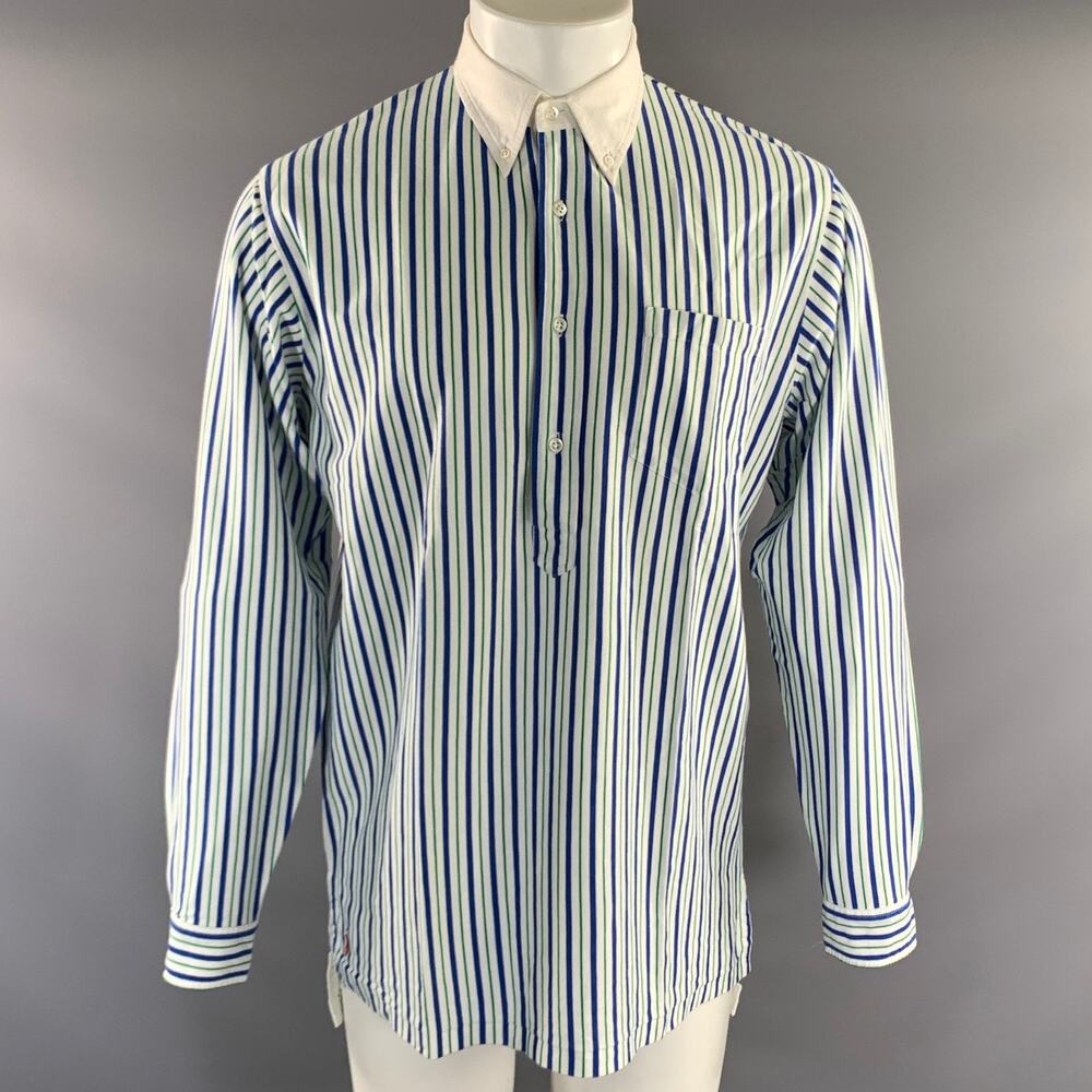RALPH LAUREN Size M Blue Green Stripe Cotton Polo Long Sleeve Shirt
